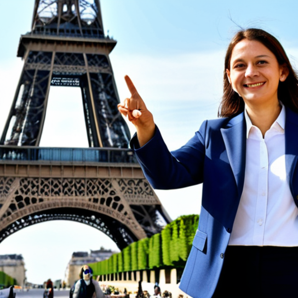 **

"A professional and friendly tour guide, fully clothed in appropriate attire (e.g., a stylish yet modest jacket and comfortable trousers), gesturing towards the Eiffel Tower in Paris, France. The background includes other tourists and a clear, sunny sky.  Perfect anatomy, correct proportions, natural pose, well-formed hands, proper finger count. Safe for work, appropriate content, professional, family-friendly, high quality, professional photography."

**