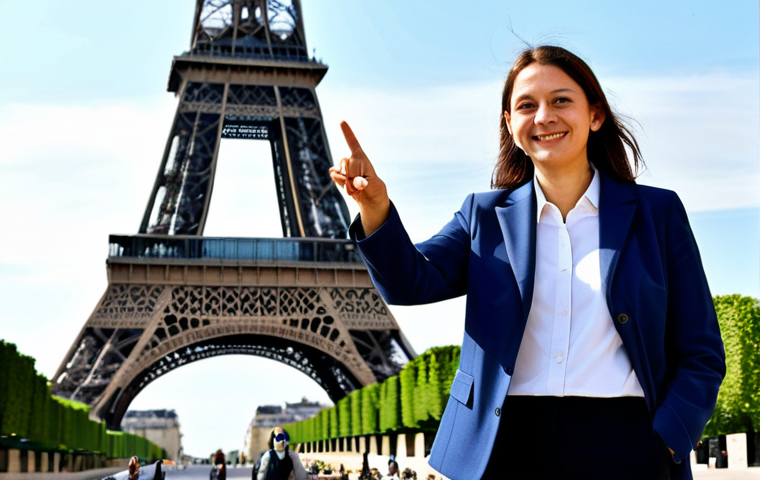 **

"A professional and friendly tour guide, fully clothed in appropriate attire (e.g., a stylish yet modest jacket and comfortable trousers), gesturing towards the Eiffel Tower in Paris, France. The background includes other tourists and a clear, sunny sky.  Perfect anatomy, correct proportions, natural pose, well-formed hands, proper finger count. Safe for work, appropriate content, professional, family-friendly, high quality, professional photography."

**