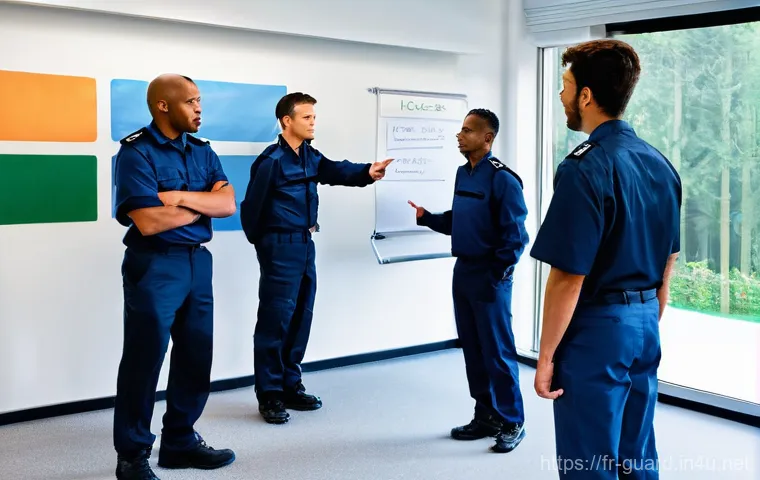 경비지도사 자격증 취득 후 커리어 플랜 - **Prompt:** A highly professional French security agent, male or female, aged 30-45, stands confiden...